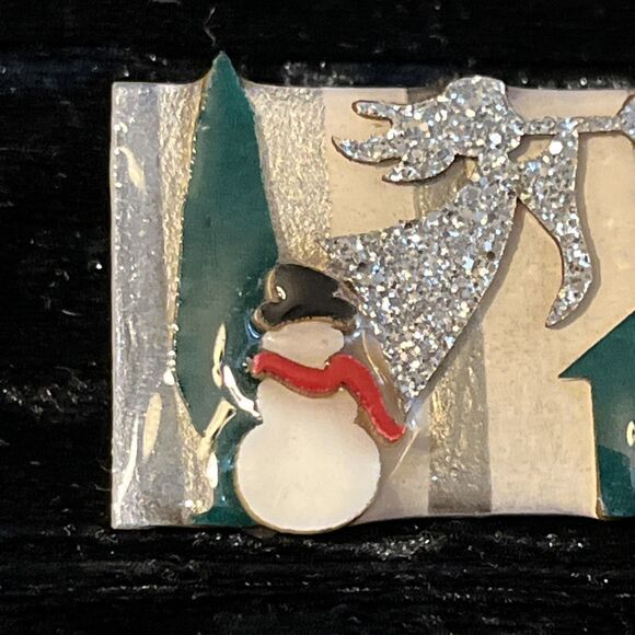 Vintage Lucinda Christmas Pin Brooch House Glitter Angel Snowman Tree - Picture 2 of 7